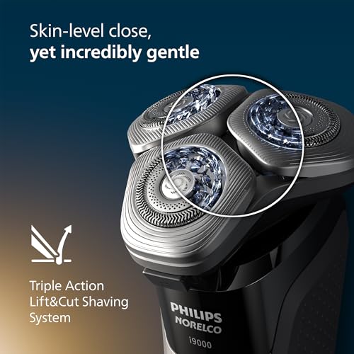 Philips Norelco Shaver i9000, Wet & Dry Electric Shaver, Ink Black, SenseIQ Technology, Triple Lift & Cut System, 360 Rotating Dual SteelPrecision Precision Blades, Nose Trimmer, Model X9000/90