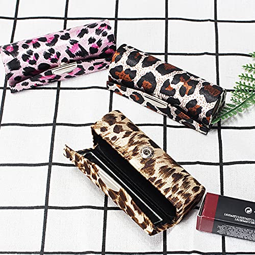 Leopard Pattern Lipstick Case with Mirror - 3 Pcs Holder Set