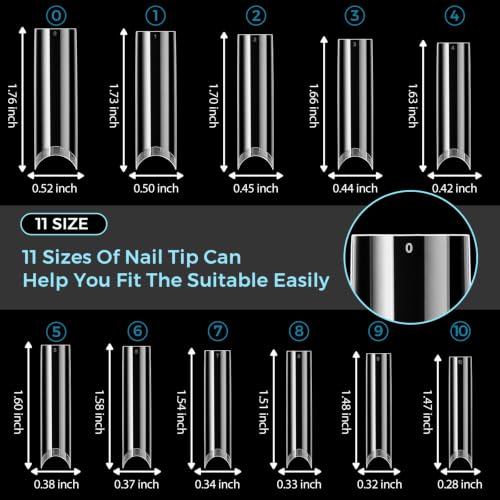 TOMICCA 2XL Extra Long Square Nail Tips - No C Curve Flat Nail Extensions