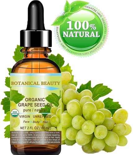 Botanical Beauty Organic Grape Seed Oil - 100% Pure Cold-Pressed Face & Hair