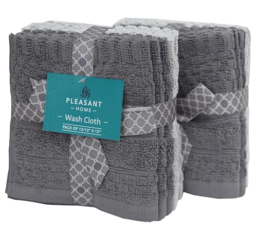 PH Pleasant Home 12-Pack 100% Cotton Wash Cloths - 509 GSM, 12" x 12"
