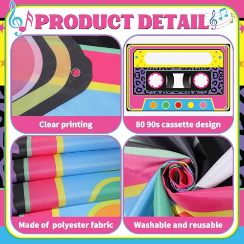 Retro 80s 90s Photo Booth Backdrop - Neon Cassette Tape 71x46