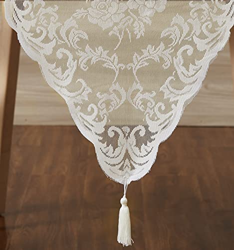 Ivory Lace Table Runner with Tassels - 14 x 36 Inch for Weddings & Holidays