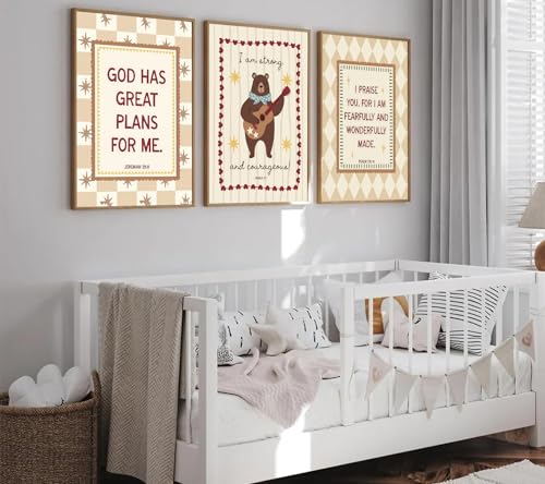 Inspirational Bible Verses Nursery Wall Art Set - 6 Unframed Prints