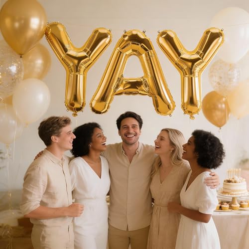 40-Inch Gold YAY Balloon Banner - Giant Foil Party Decoration