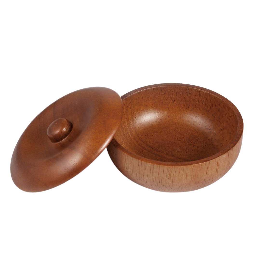 Danweix Wooden Shaving Bowl with Lid, Shaving Soap & Cream Bowl for Men Classic Style Easy to Lather Fits Wet Shaving (5#)