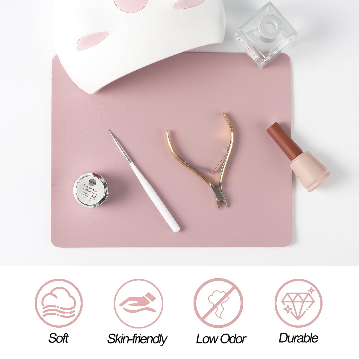 SUTOZMIWE Nail Art Table Mat,2 PCS Nude Pink Fordable Soft Microfiber PU Leather Nail Mats, Nail Arm Rest Pad for Acrylic Nails,Manicure Pads Desk Mat for Nail Tech Must Haves Salon Home Nail Supplies