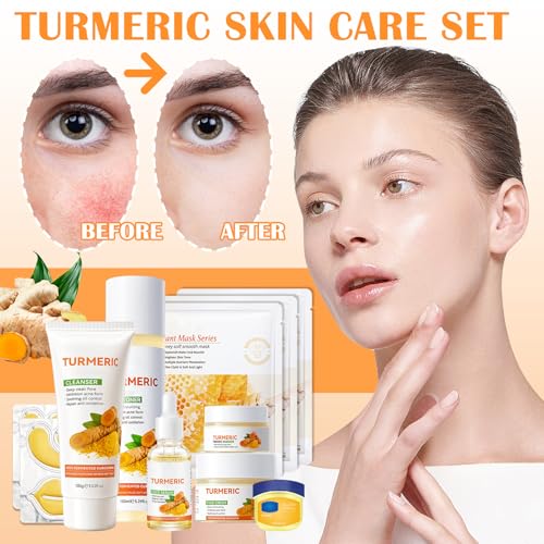 11PCS Turmeric Skincare Set, Skin Care Set with Face Wash, Eye Cream,