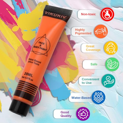 VIKUKIV 14-Color Water-Based Face & Body Paint Kit for Kids & Adults