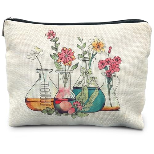 Science Teacher Gifts Floral Beakers Makeup Bag - Chemistry Design