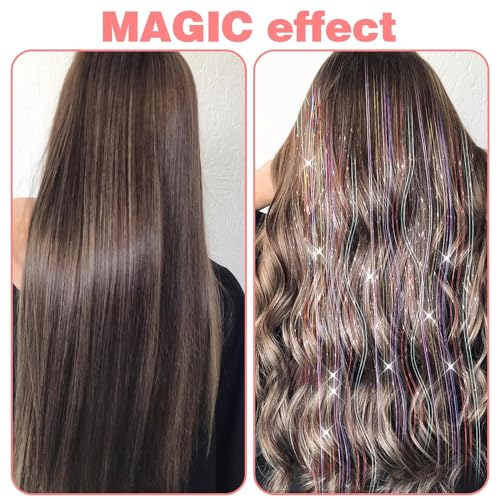 Hair Tinsel Kit - 18 Pcs Glitter Clip-In Extensions, 19.6 Inch