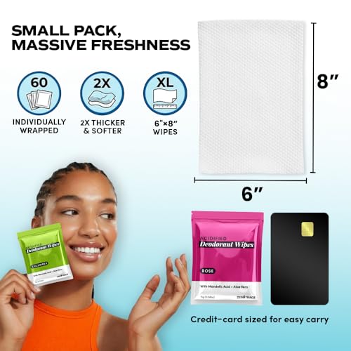 Zero Trace Travel Deodorant Wipes Variety Pack - 60 Individually Wrapped Botanical Freshness