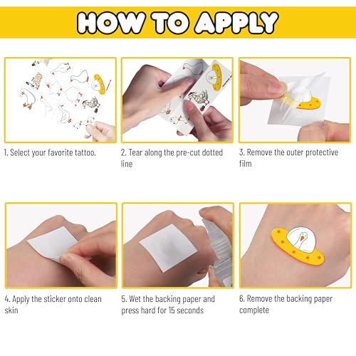 96PCS Kids Temporary Tattoos Silly Goose Design Pre-Cut Waterproof Safe for Kids Boys Girls