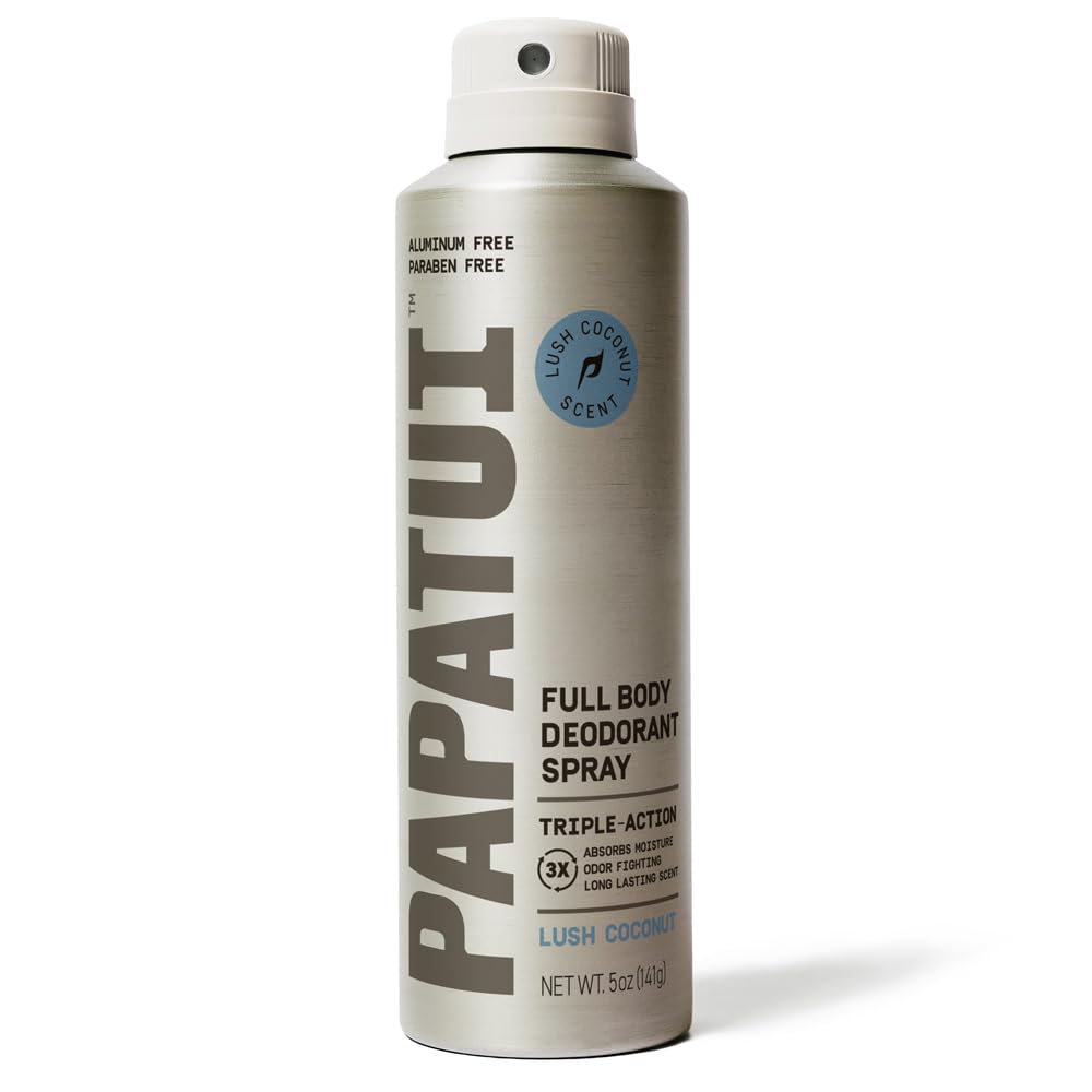 PAPATUI Full Body Deodorant Spray for Men - Aluminum-Free Odor Protection & Moisture Absorption | Lush Coconut | 5oz