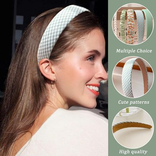 YONOY 7-Piece Fashion Headband Set for Women & Girls, Non-Slip Floral Pearl Wide Headbands (Green)