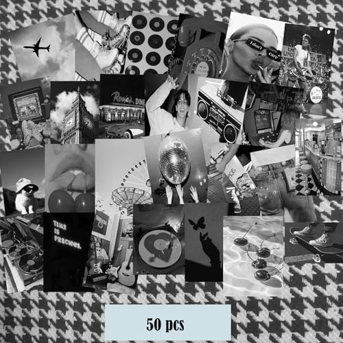 Black and White Collage Kit - 50 Aesthetic Prints for Wall Decor