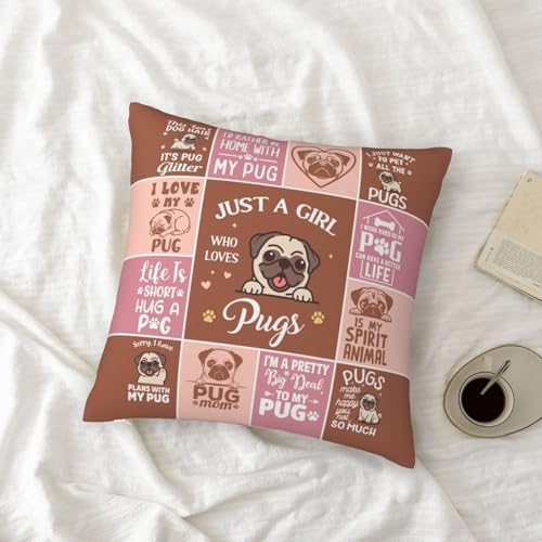Funny Pug Pillowcase Gift for Pug Lovers - 18x18 Decorative Cover