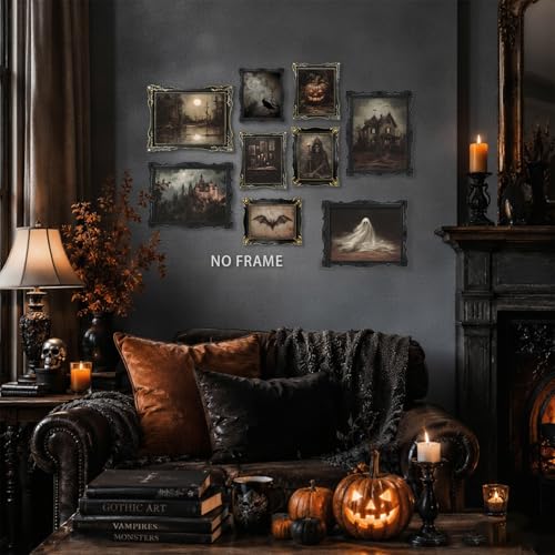 9-Piece Spooky Halloween Wall Art Set - Gothic Prints for Home Decor