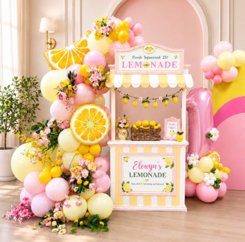 Lemon Balloon Garland Arch Kit - 142Pcs Pink & Yellow Balloons for Baby Shower & Birthday Party Decor