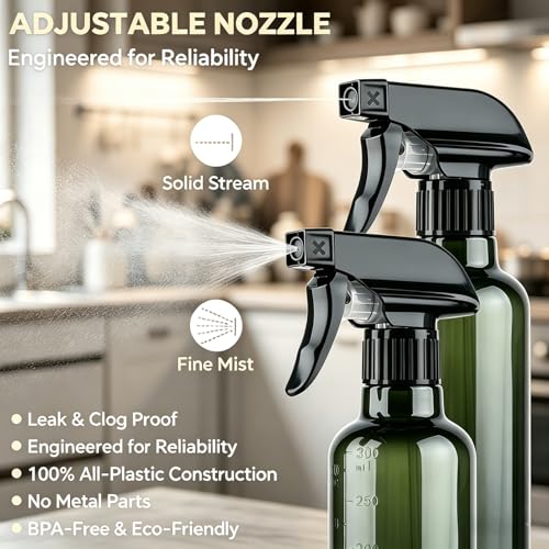 TTTred 10 oz Spray Bottles (2 Pack) - Adjustable Mist & Jet Nozzle