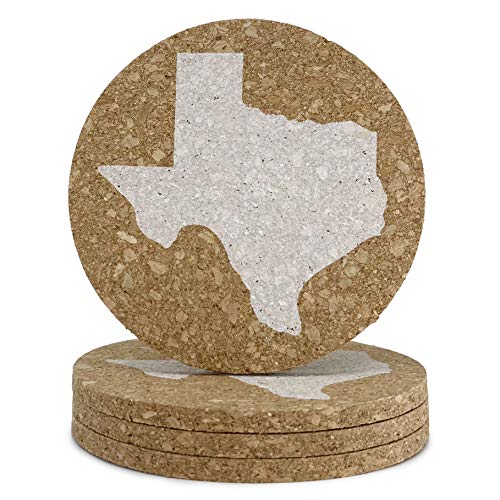 Texas Coaster Set - 3.5 Inch Round Cork Drink Coasters - Set of 4