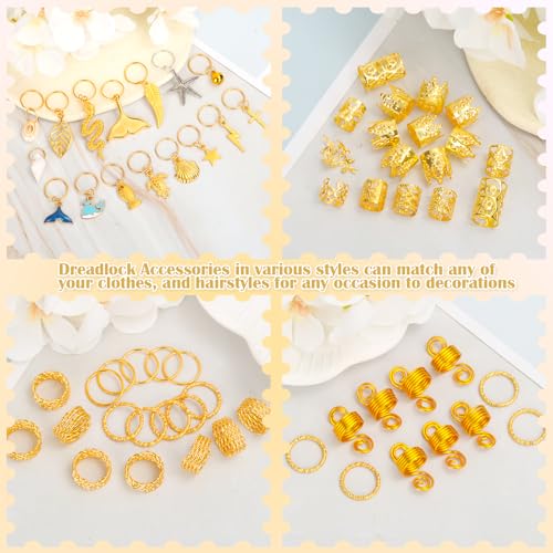 Lucomb 314 Pcs Gold Hair Jewelry Set for Braids & Locs - Women & Kids