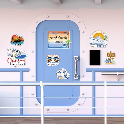 Family Cruise Ship Door Magnets Set with 3 Pens - Nautical Decor