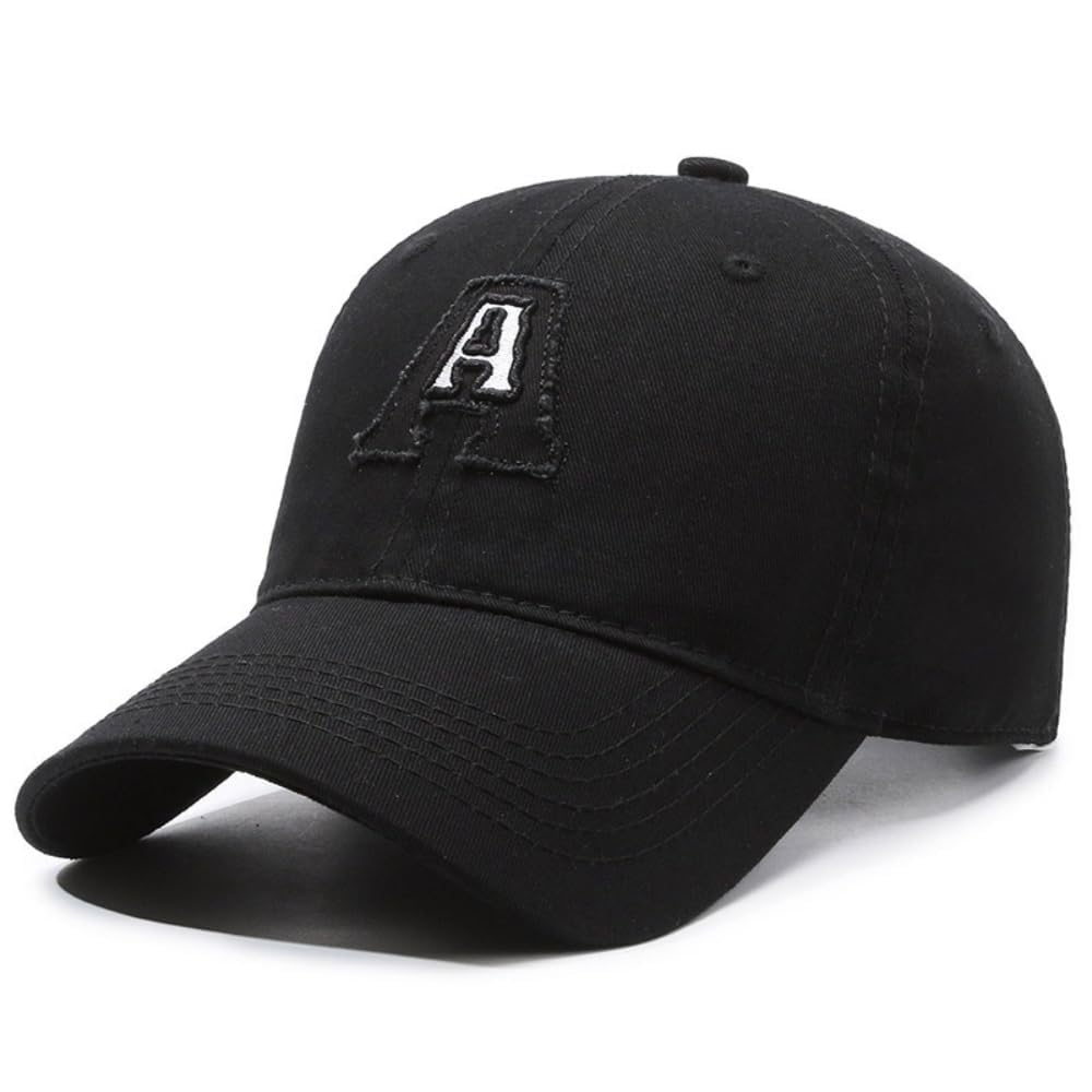 Baseball Cap Adjustable Embroidered Letter A Dad Hat Cotton Breathable Sun Hat for Outdoor Sports Daily Wear (Black)