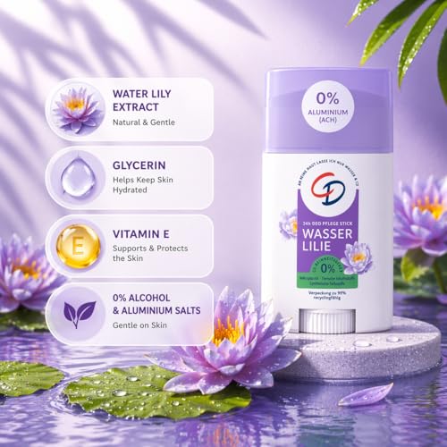 CD Water Lily Deodorant Stick - Alcohol-Free, Vegan, Sensitive Skin, 40ml