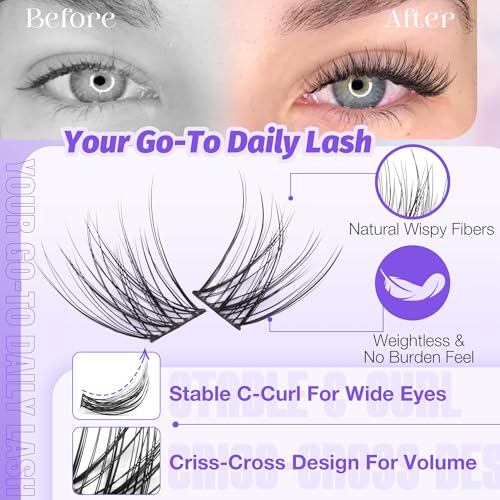LANFLOWER B-Natural Lash Clusters 10-16mm C Curved Wispy Eyelash Extensions