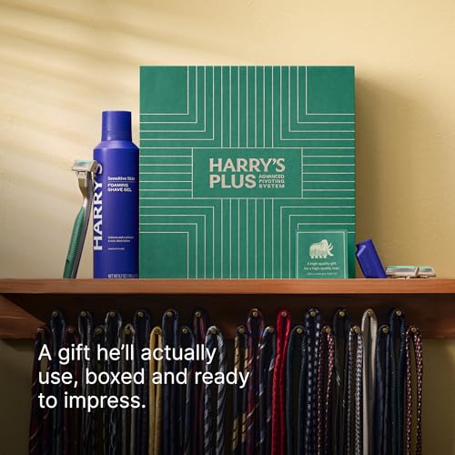 Harry's Plus Shave Gift Set for Men, Limited Edition Shave Kit for Men, 1 Razor Handle, 3 Cartridges, 1 Travel Blade Cover, and 6.7 oz Foaming Shave Gel