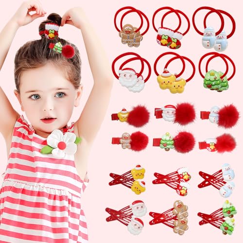 30-Piece Christmas Hair Accessories Set for Girls, Festive Hair Clips & Ties