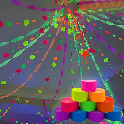 UV Reactive Neon Paper Streamers - 888 Feet for Glow Parties