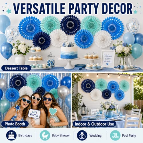 Blue Ocean Themed Paper Fan Decoration Kit - 11 Count