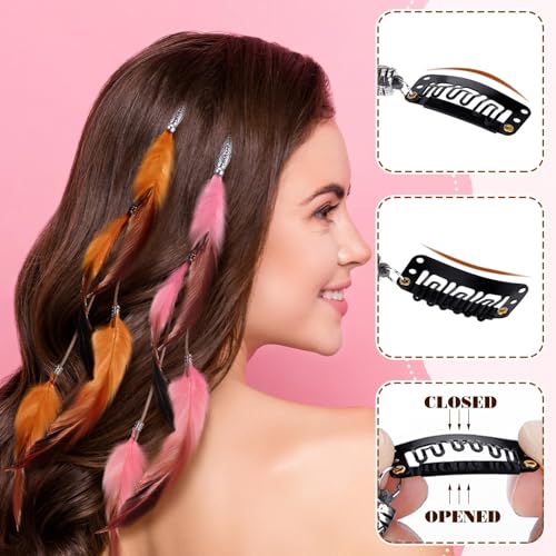 Geyoga 12 Pcs Colorful Clip-In Hair Feathers with Beads