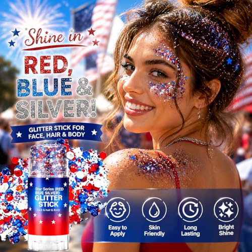 Patriotic Red, White & Blue Glitter Stick for 4th of July