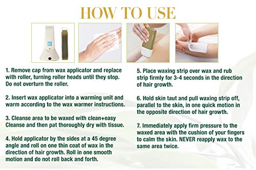 Clean + Easy Large Sensitive Roll-On Wax Refill 3-Pack for Facial & Body Hair Removal