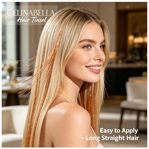 Celinabella 23-Inch Orange Gold Hair Tinsel Extensions - 6PCS