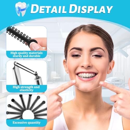 Orthodontic Rubber Bands for Braces - 1040 Pcs Black Ligature Ties, Elastic O-Rings