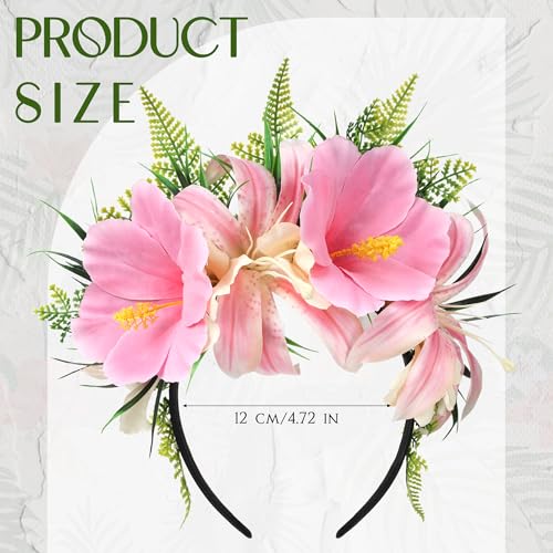 Pink Hawaiian Flower Crown Headband - Tropical Hibiscus Party Accessory