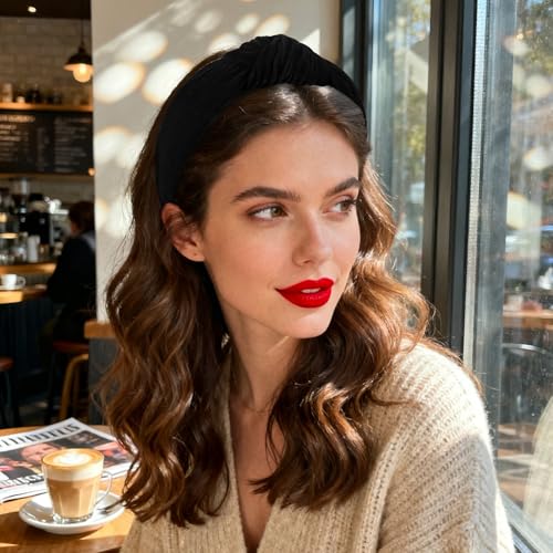 YISSION Black Velvet Knotted Headbands for Women Non Slip Wide Hair Accessory