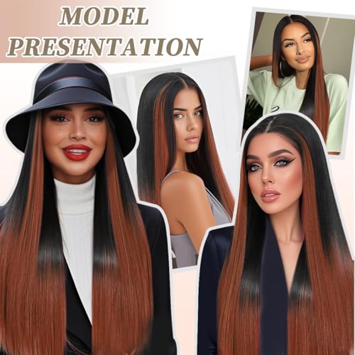 CLIONE 24 Inch Ombre Highlight Straight Lace Front Wig for Black Women - Pre-Plucked Synthetic Hair, Glueless, Beginner-Friendly