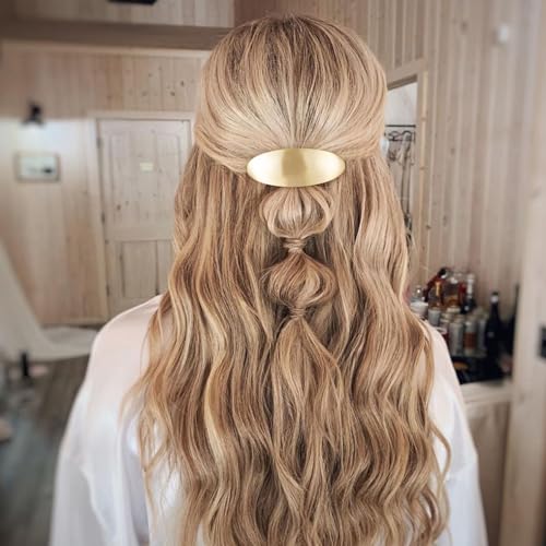 2pcs French Oval Hair Barrette Clips for Women - Gold & Silver