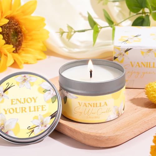GiftPeak Vanilla Spa Gift Basket for Women - Relaxing Self-Care Set with Candle & Body Lotion