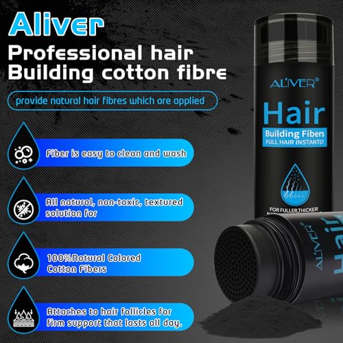 ALIVER Hair Building Fibers for Thinning Hair, Black, 27.5g with Applicator