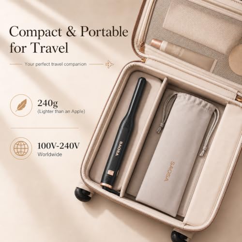 SAOSA Mini Pencil Flat Iron for Short Hair - Rose Gold Hair Straightener & Curler with 9 Temp Settings