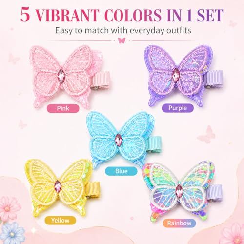 10 Butterfly Hair Bows Clips for Girls - Soft Fabric Alligator Barrettes