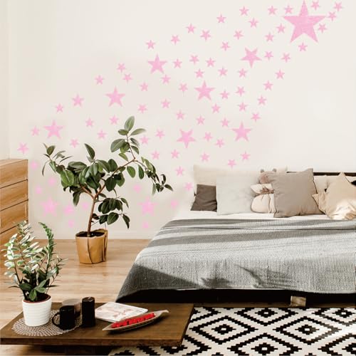 114 Pcs Holographic Pink Star Wall Decals - Waterproof Vinyl Stickers