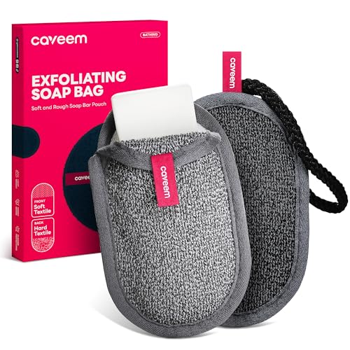 CAVEEM Soap Saver Bag - Rough and Soft Exfoliation Mesh Pouch for Bar Soap, Shower & Travel