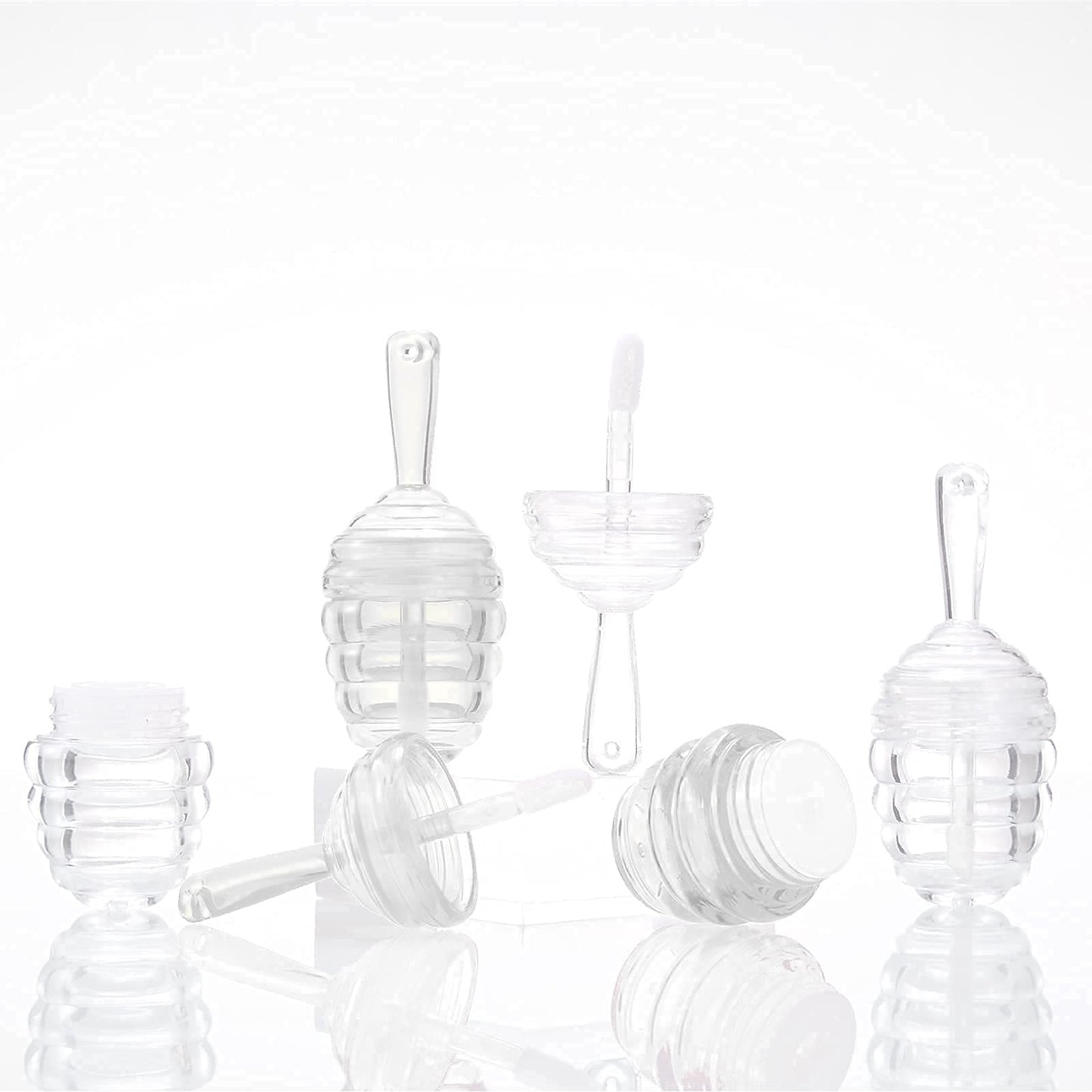 DEAYOU 30 Pack Empty Lip Gloss Tubes with Wand, Honey Pots Shaped Refillable Plastic Lipgloss Containers, Clear Lipstick Brush Bottles for Women DIY Makeup, Lipgloss Making Kit, 0.2OZ/ 6ml